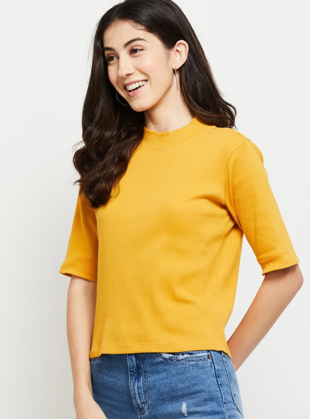 Women Textured Mock Collar Knitted Top