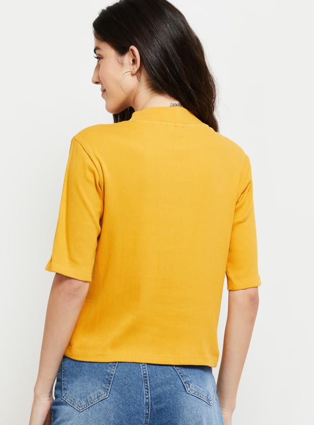 Women Textured Mock Collar Knitted Top