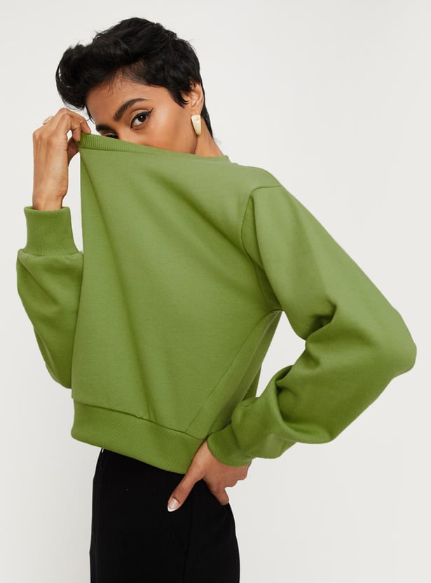 Women Solid Crop Sweatshirt