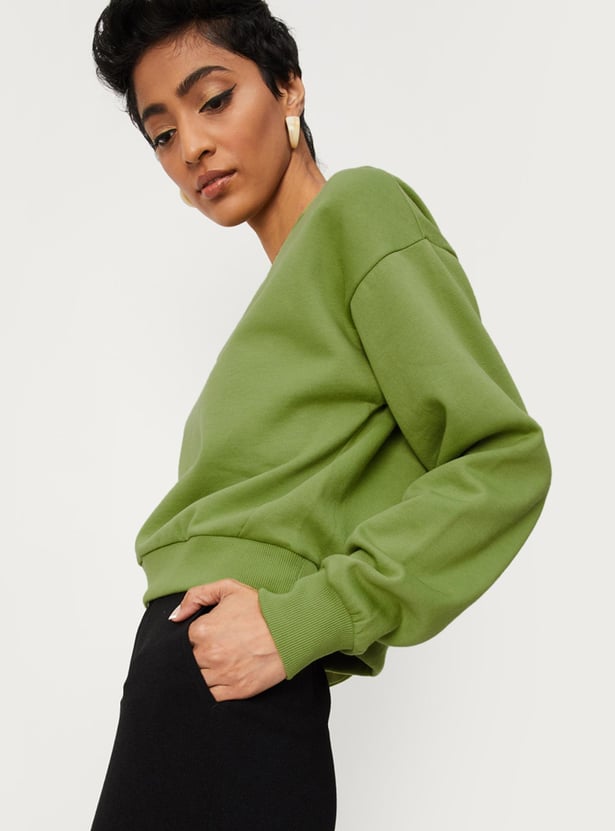 Women Solid Crop Sweatshirt