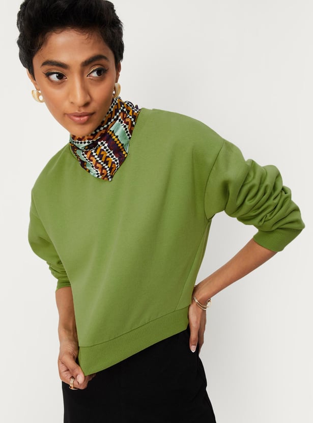 Women Solid Crop Sweatshirt