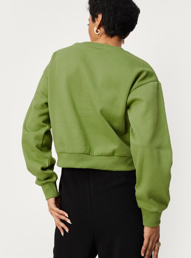 Women Solid Crop Sweatshirt