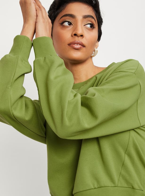 Women Solid Crop Sweatshirt