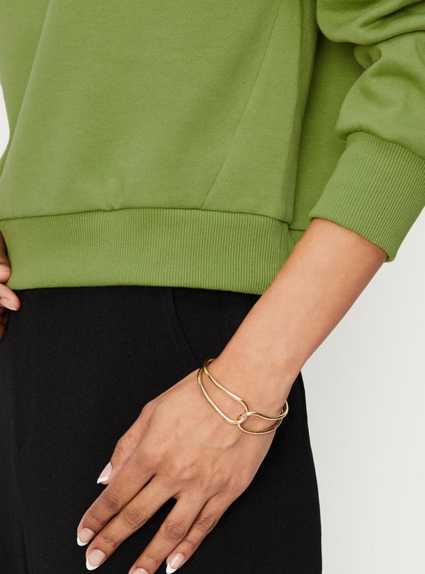 Women Solid Crop Sweatshirt