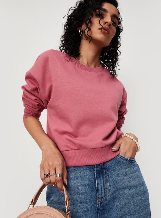 Women Solid Crop Sweatshirt