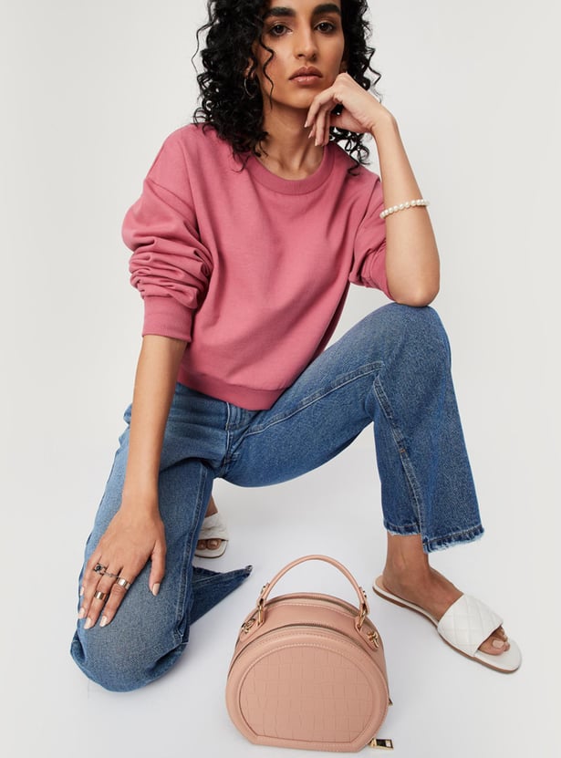Women Solid Crop Sweatshirt