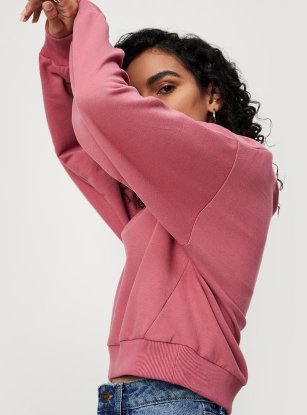 Women Solid Crop Sweatshirt