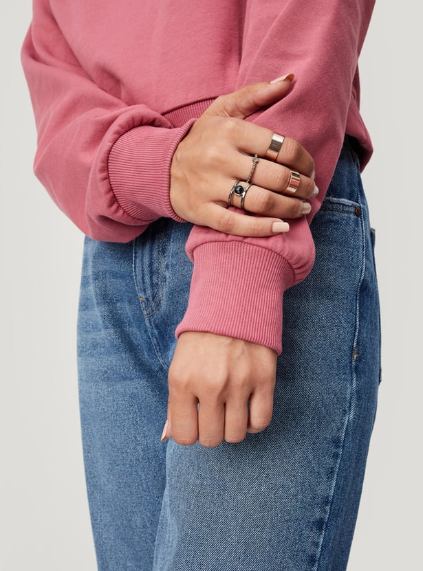 Women Solid Crop Sweatshirt