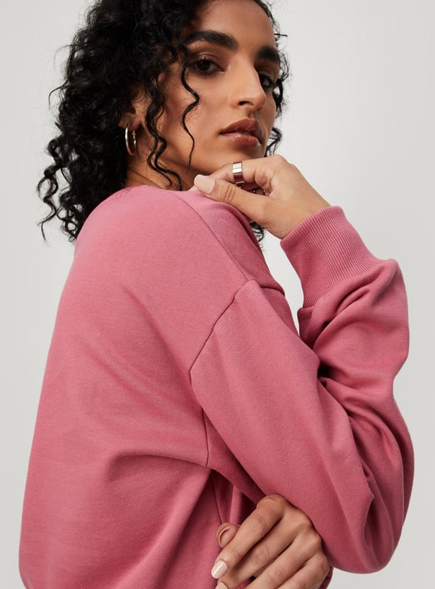 Women Solid Crop Sweatshirt