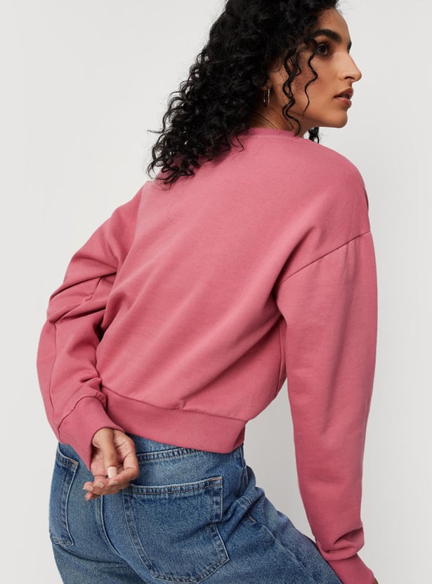 Women Solid Crop Sweatshirt