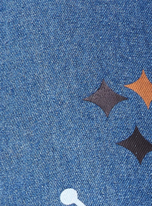 Women Stonewashed Printed Boyfriend Jeans