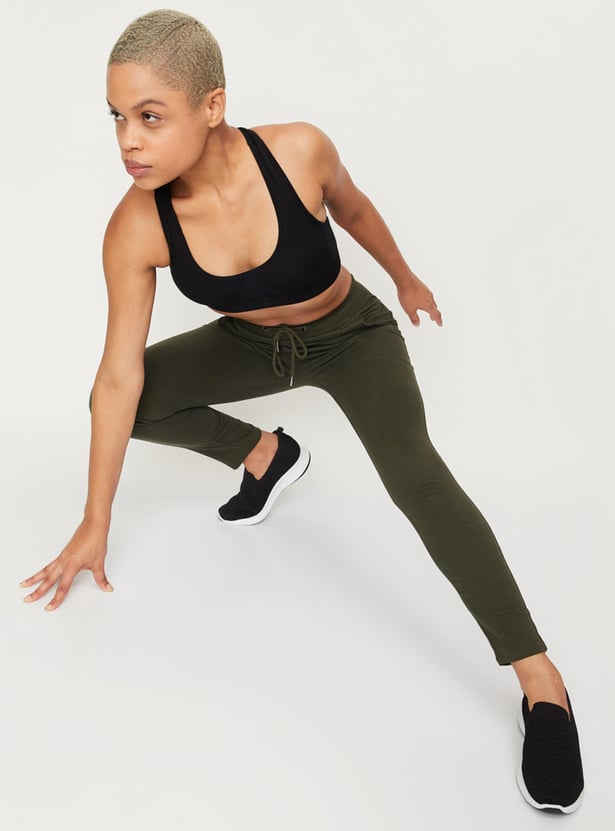 Women Solid Drawstring Waist Track Pants