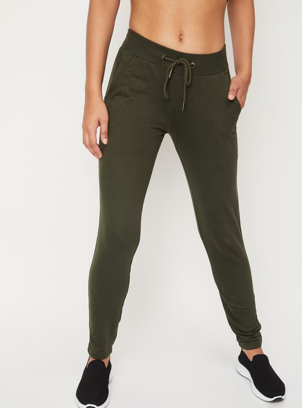 Women Solid Drawstring Waist Track Pants