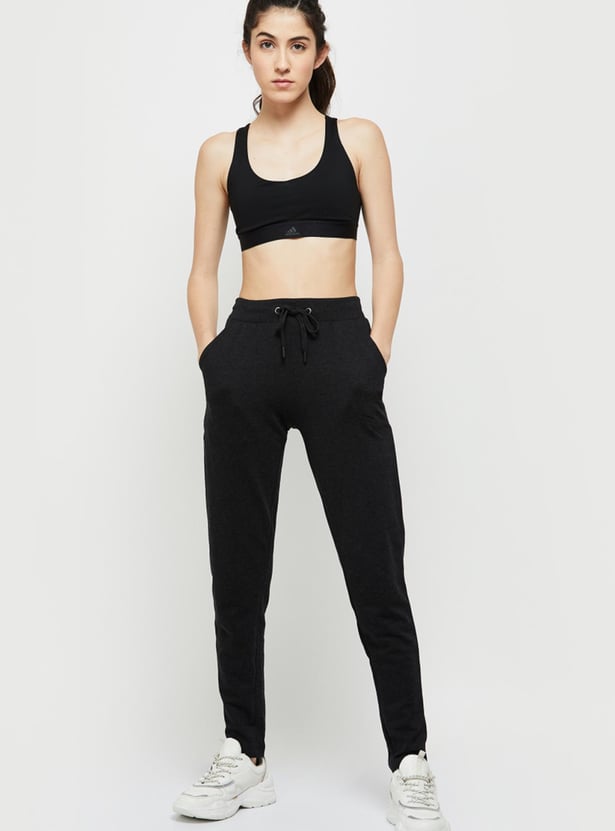 Women Solid Drawstring Waist Track Pants