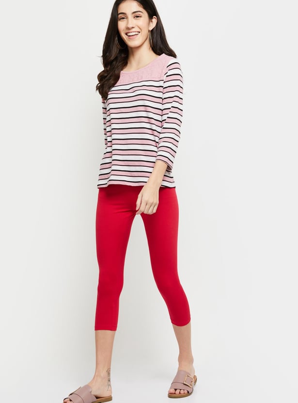 Women Solid Elasticated Capri Leggings