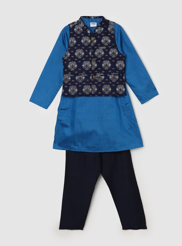 Boys Printed Kurta Set with Nehru Jacket