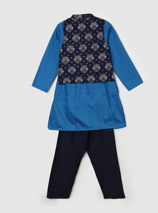 Boys Printed Kurta Set with Nehru Jacket