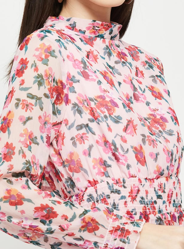 Women Floral Printed Mock Neck Fit and Flare Dress