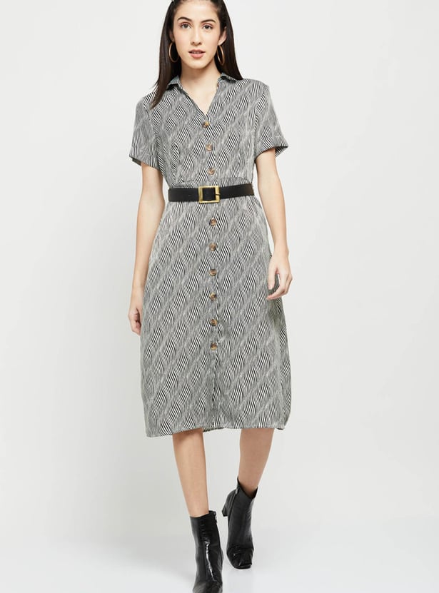 Women Zebra Printed Belted Shirt Dress