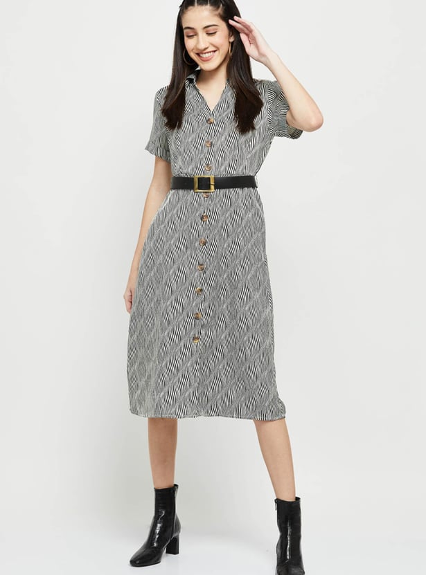 Women Zebra Printed Belted Shirt Dress