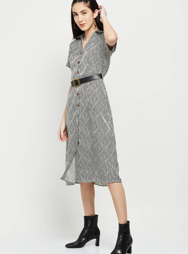 Women Zebra Printed Belted Shirt Dress