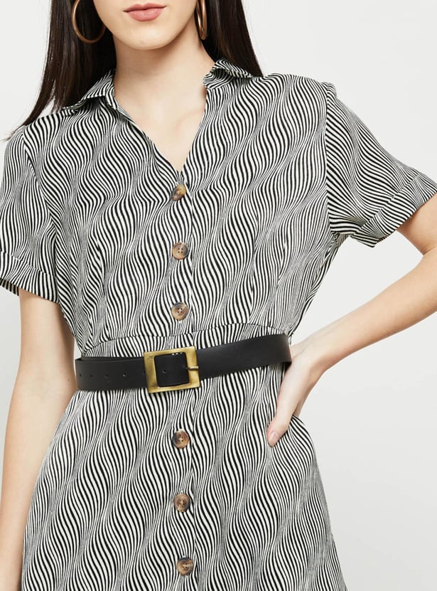 Women Zebra Printed Belted Shirt Dress