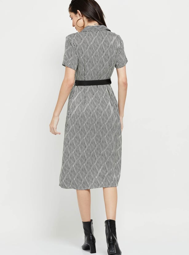 Women Zebra Printed Belted Shirt Dress
