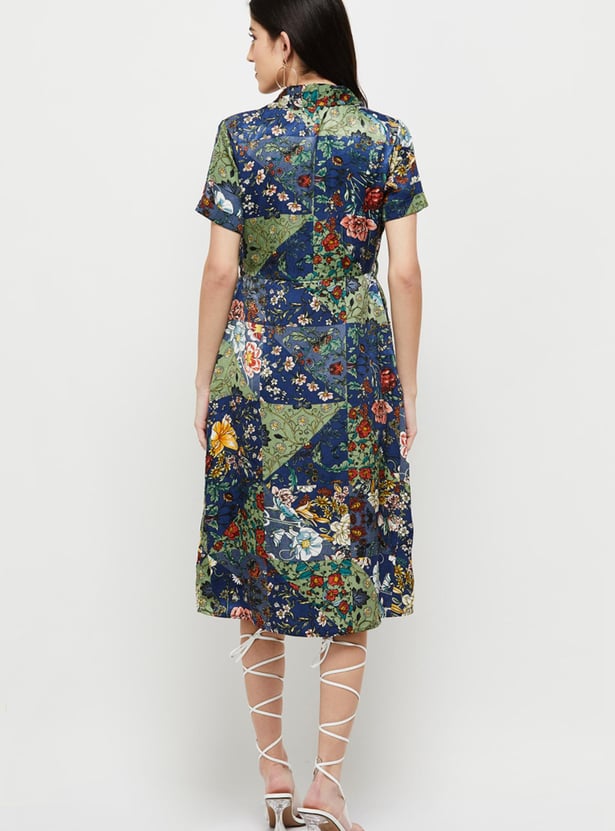 Women Printed Collared Neck A-Line Dress