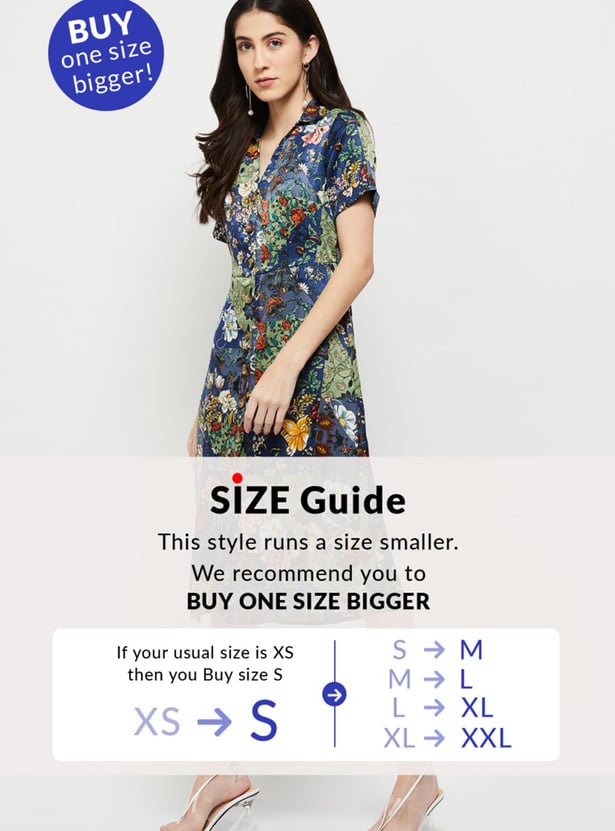 Women Printed Collared Neck A-Line Dress