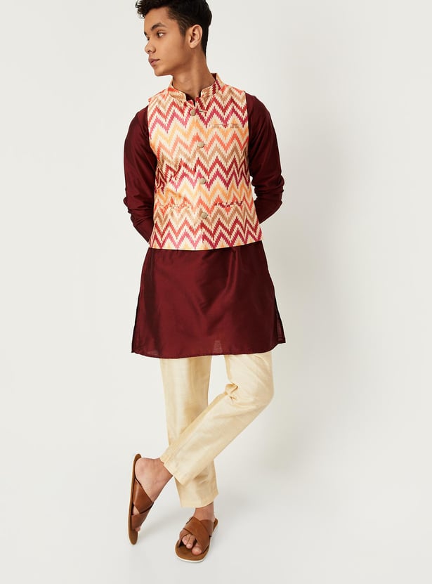 Boys Solid Kurta Set with Nehru Jacket