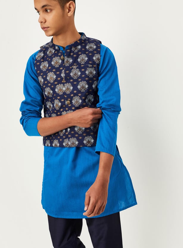 Boys Printed Kurta Set with Nehru Jacket