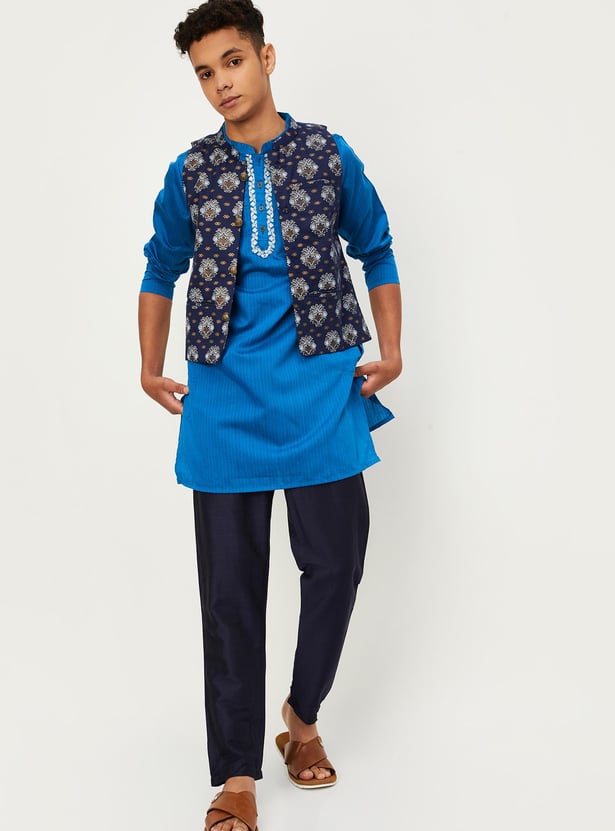 Boys Printed Kurta Set with Nehru Jacket