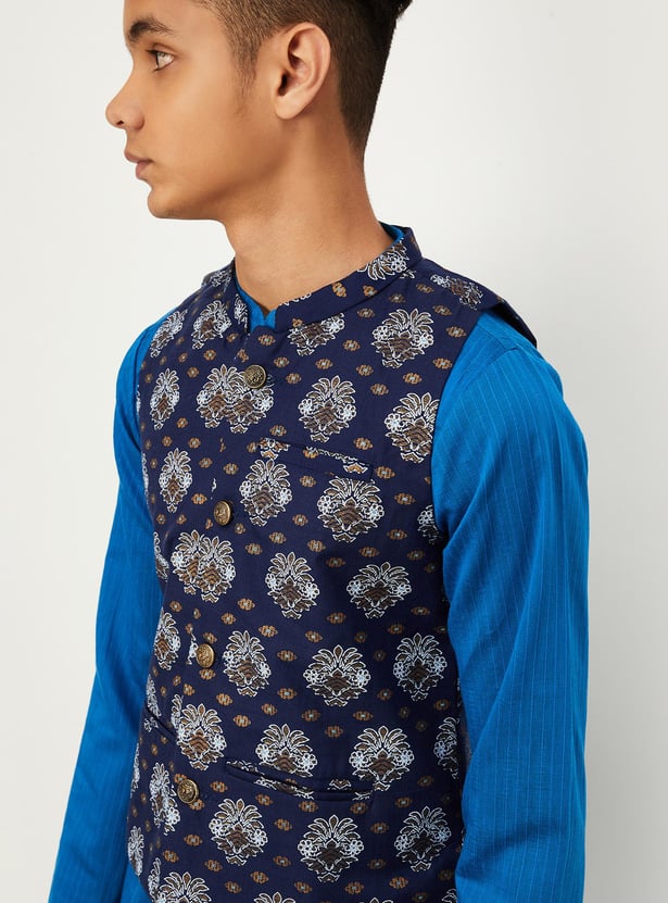 Boys Printed Kurta Set with Nehru Jacket