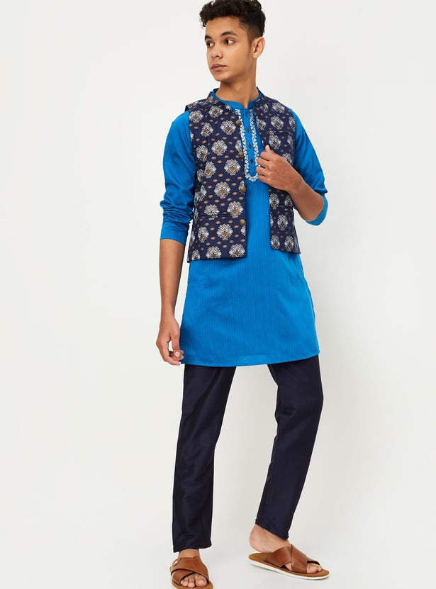 Boys Printed Kurta Set with Nehru Jacket