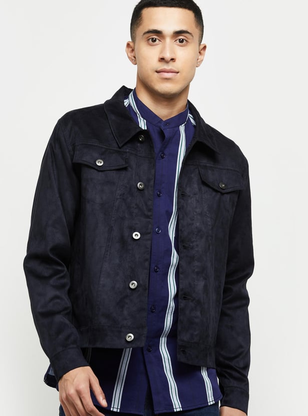 Men Solid Full Sleeves Regular Fit Jacket