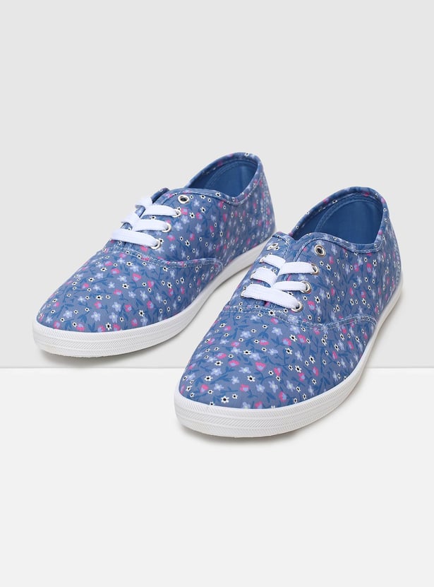 Women Floral Printed Lace-Up Casual Shoes