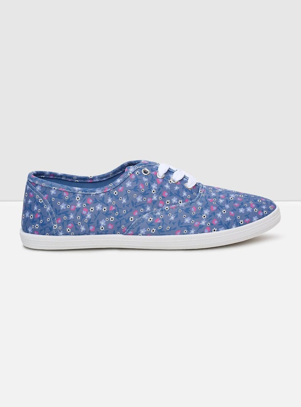 Women Floral Printed Lace-Up Casual Shoes