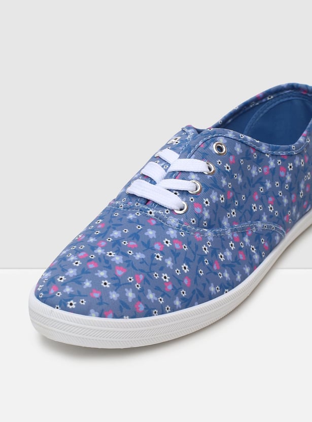Women Floral Printed Lace-Up Casual Shoes