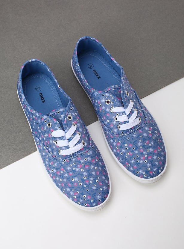 Women Floral Printed Lace-Up Casual Shoes