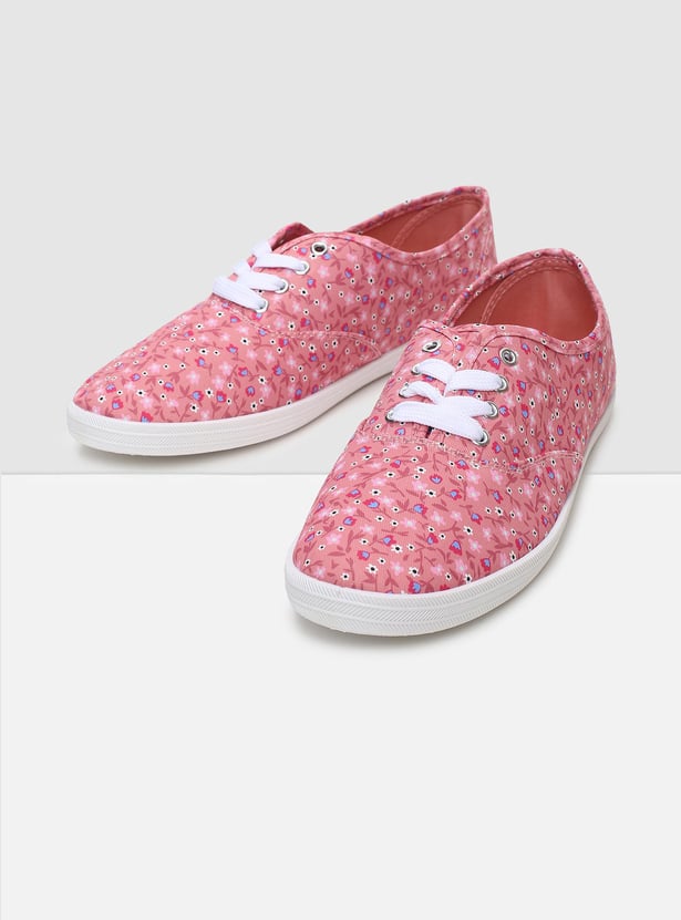 Women Floral Printed Lace-Up Casual Shoes