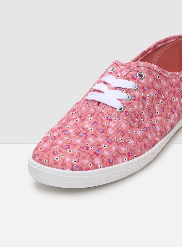 Women Floral Printed Lace-Up Casual Shoes