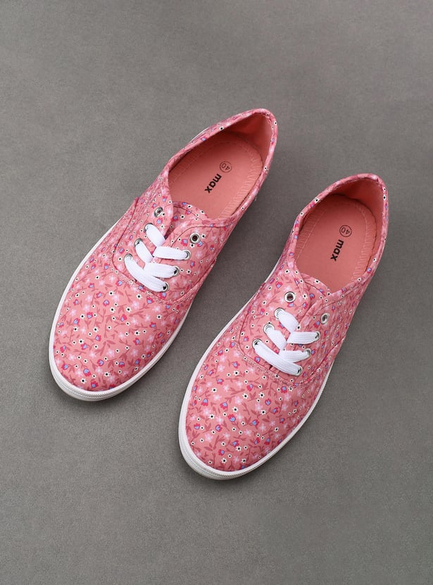 Women Floral Printed Lace-Up Casual Shoes