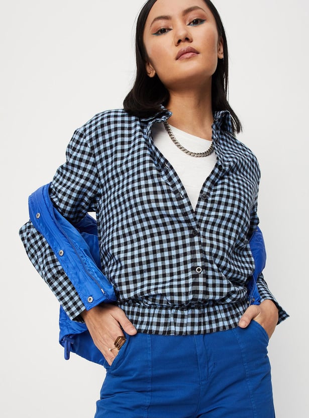 Women Checked Blouson Shirt