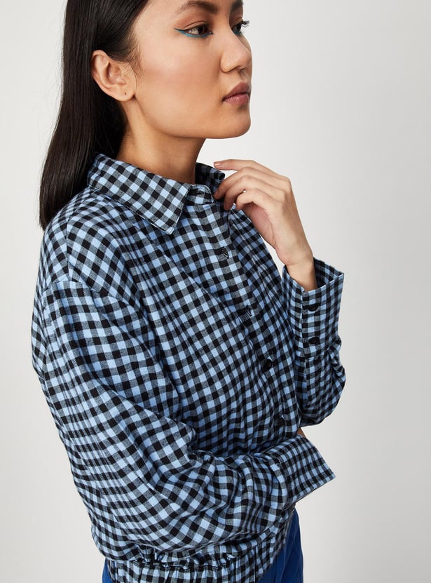 Women Checked Blouson Shirt