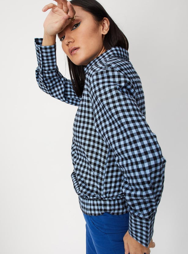 Women Checked Blouson Shirt