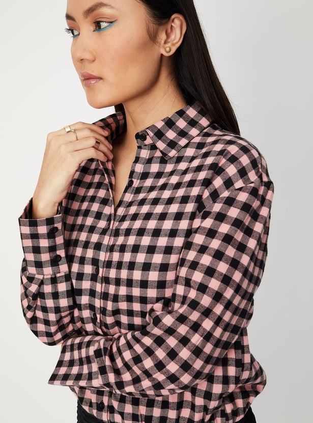 Women Checked Blouson Shirt