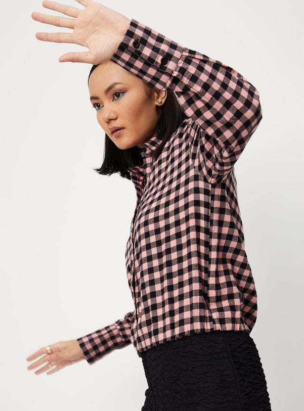 Women Checked Blouson Shirt