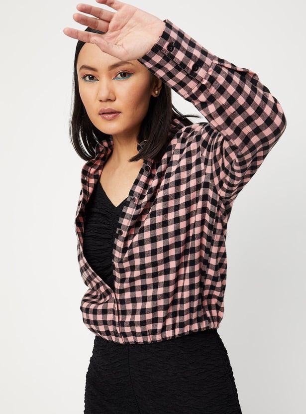 Women Checked Blouson Shirt