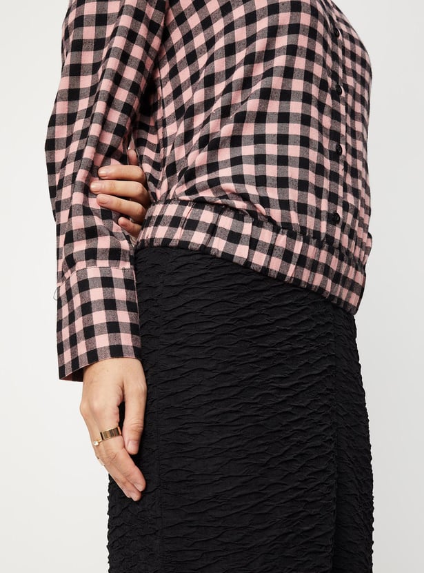 Women Checked Blouson Shirt