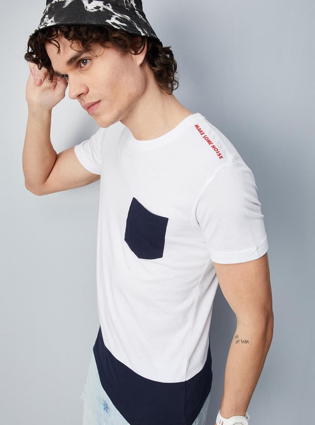 Men Colourblock Patch Pocket Crew Neck T-shirt